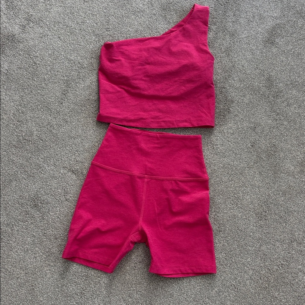 Beyond Yoga Biker Shorts and One Shoulder Tank